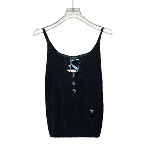 Chanel Black Knit Camisole With CC Diamond Buttons & Logo Detail Womens Size 38